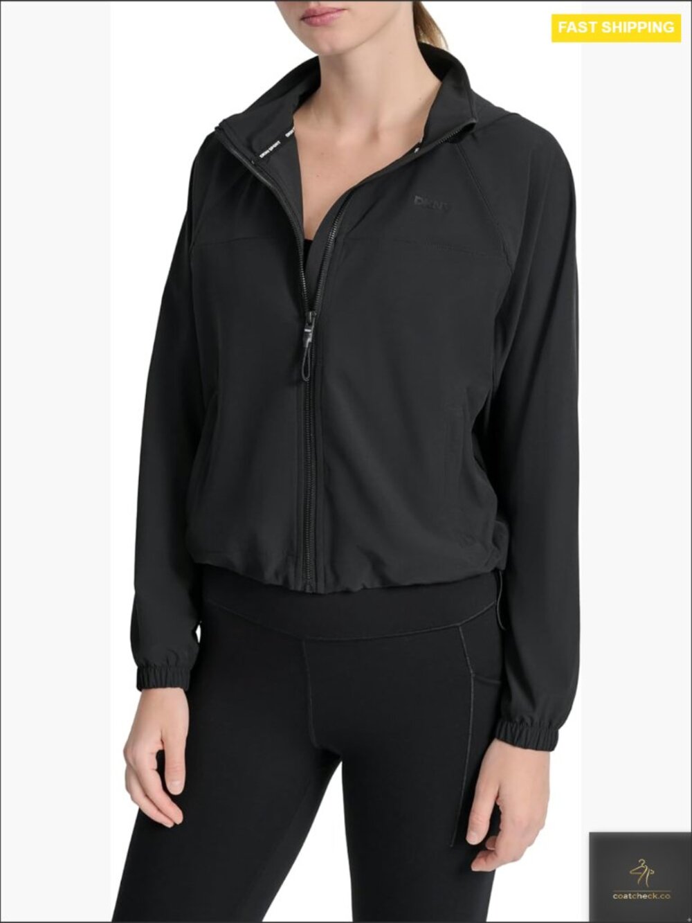 Full Zip Woven Hooded Jacket High Neck Active Performance Chic Minimal